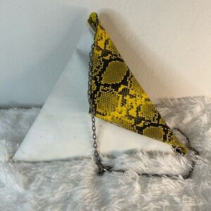 Yellow Snake-Print Triangle Crossbody Bag